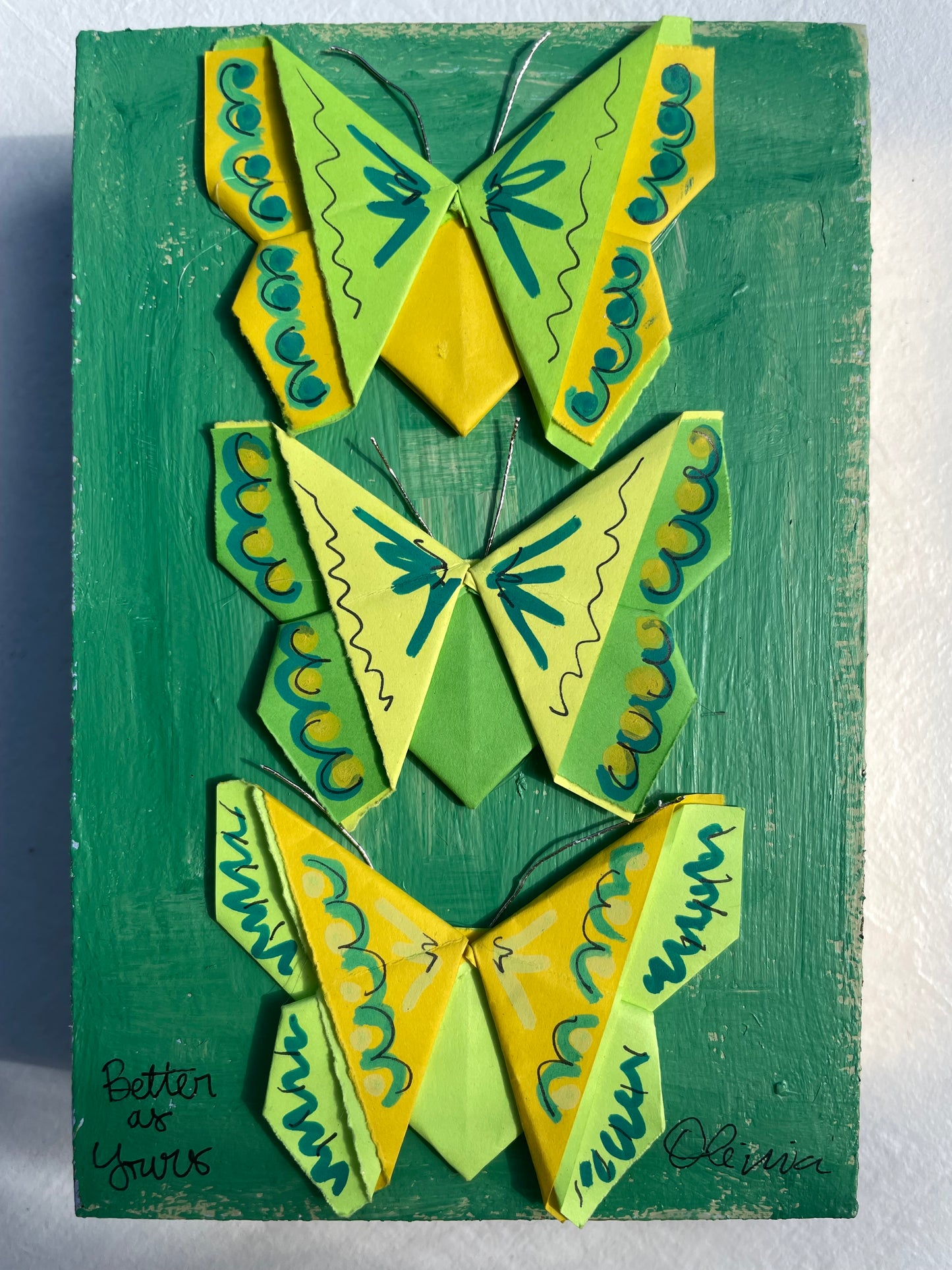 Painted Origami Butterflies | Green & Yellow | 4.5x6.5”