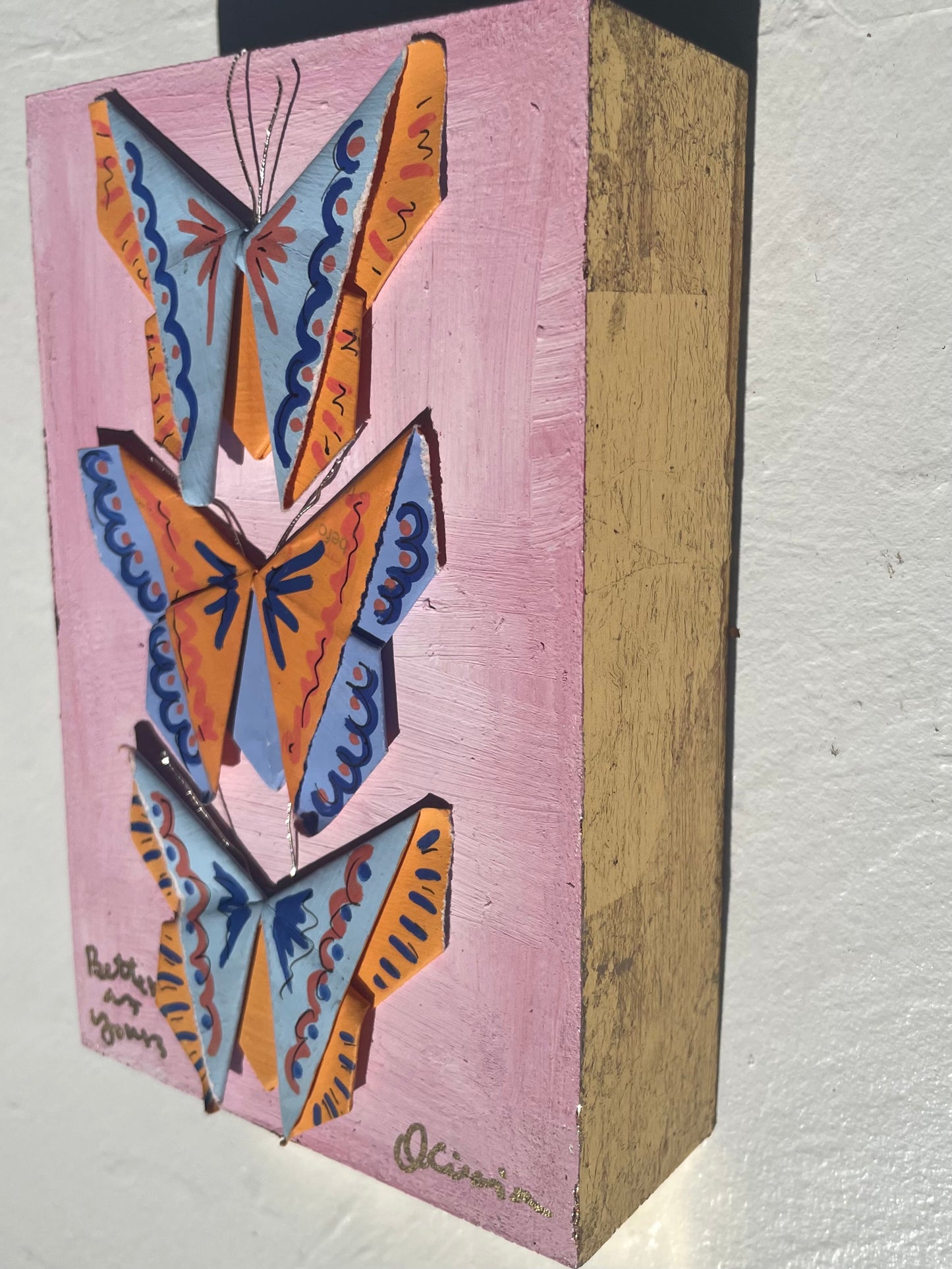 Painted Origami Butterflies | Blue, Orange, & Pink | 4.5x6.5”