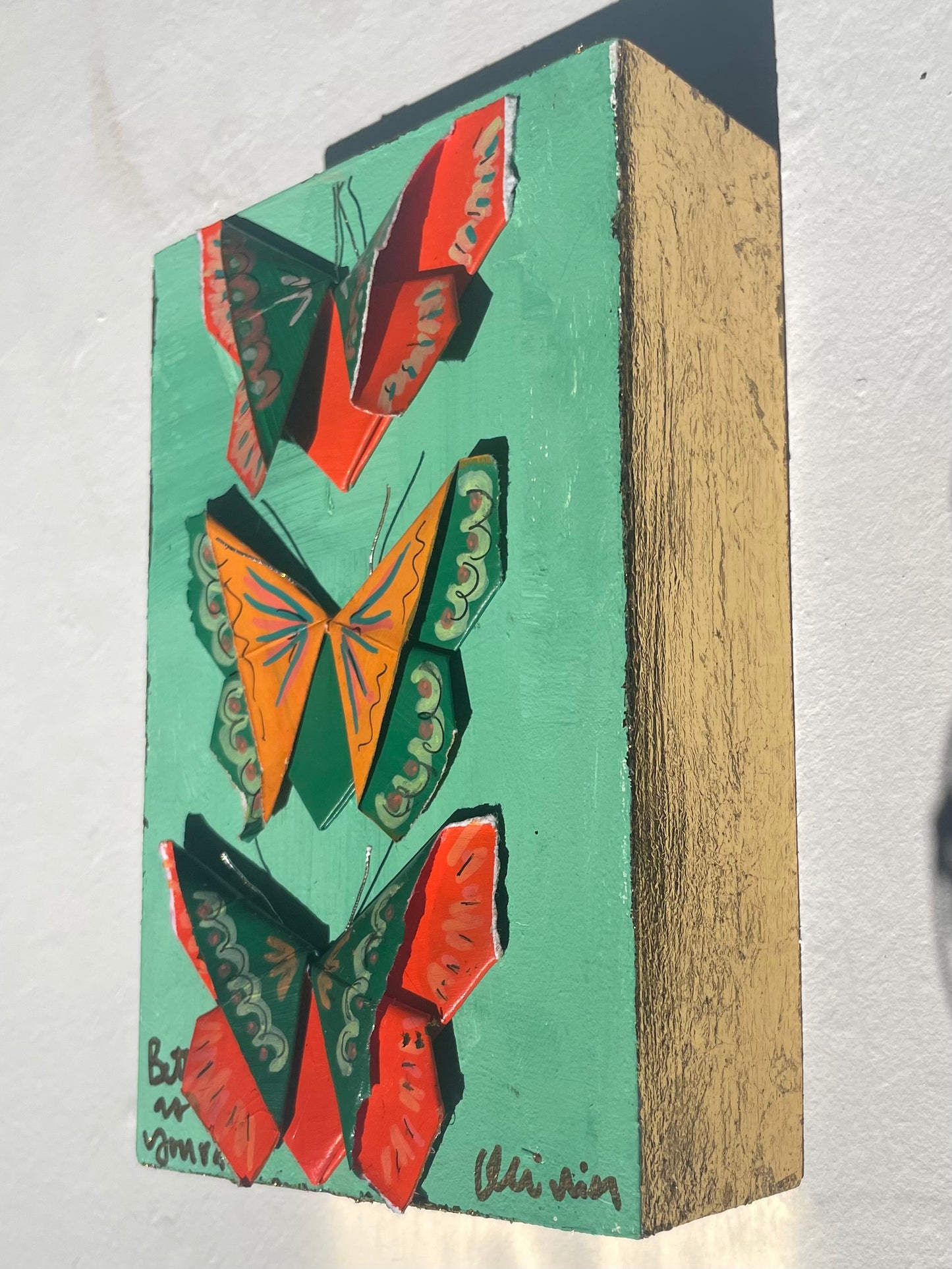 Painted Origami Butterflies | Green & Orange | 4.5x6.5”