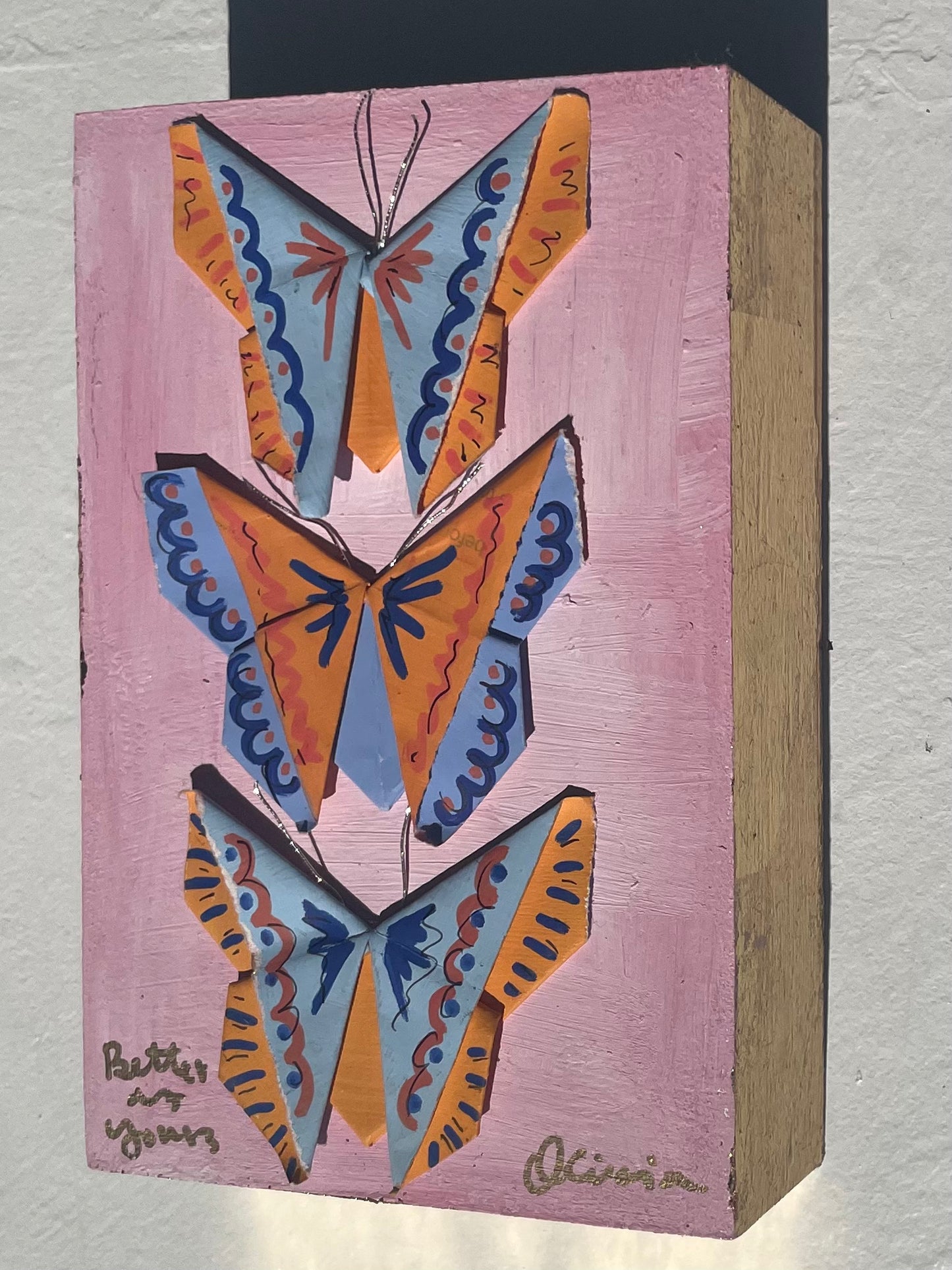 Painted Origami Butterflies | Blue, Orange, & Pink | 4.5x6.5”