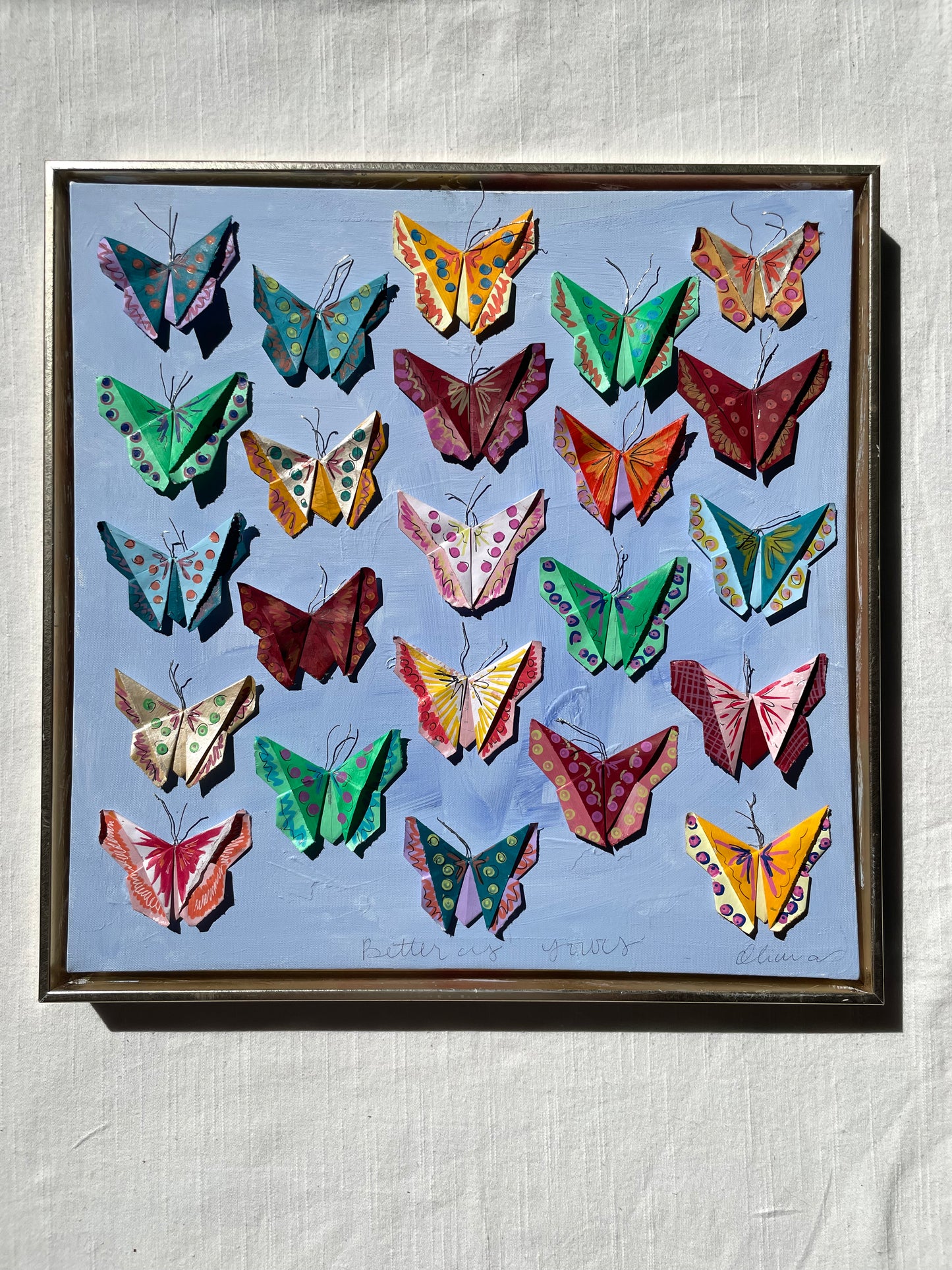 Painted Origami Butterflies | 16x16” Wall Art