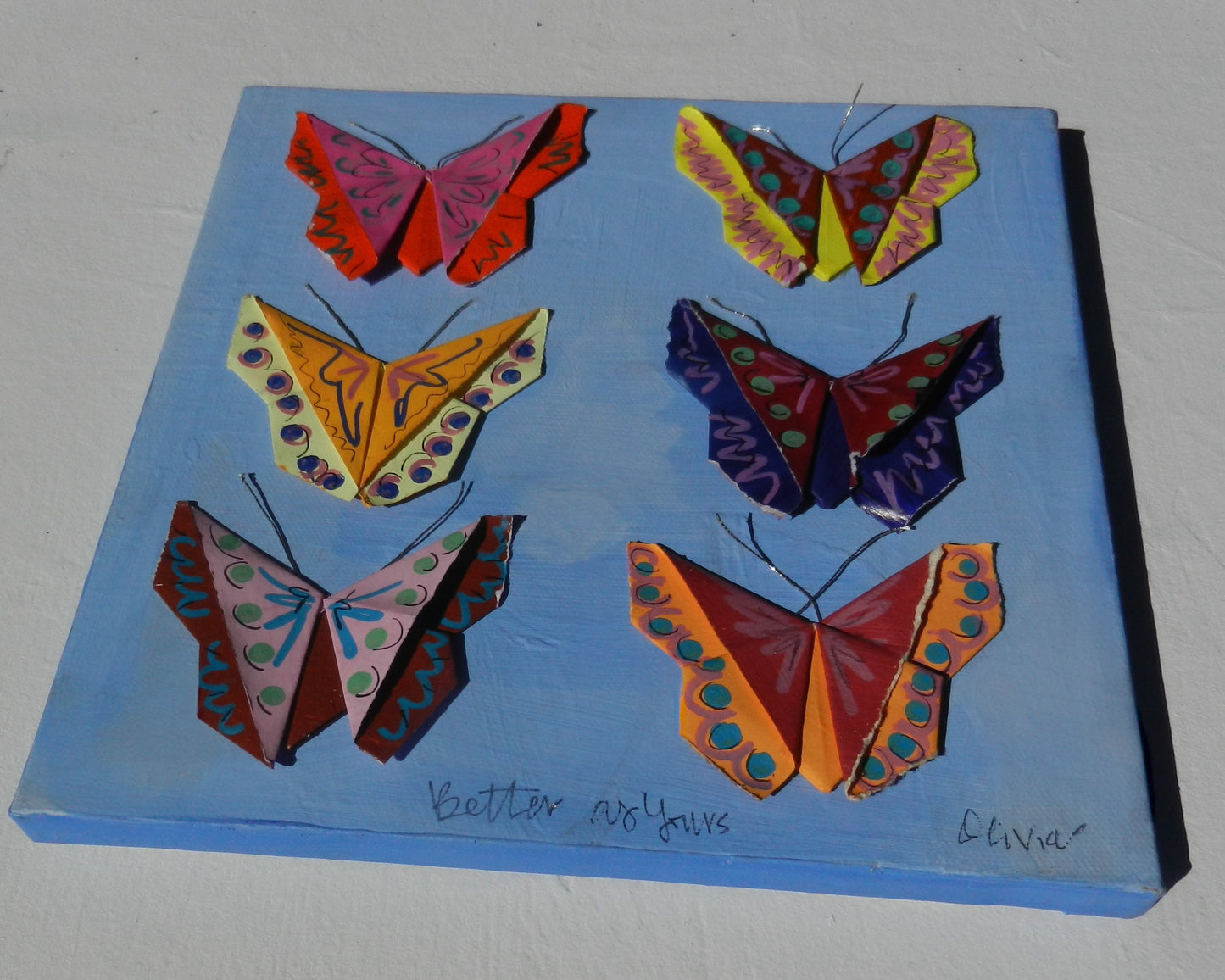 Painted Origami Butterfly Art | 8”x8”
