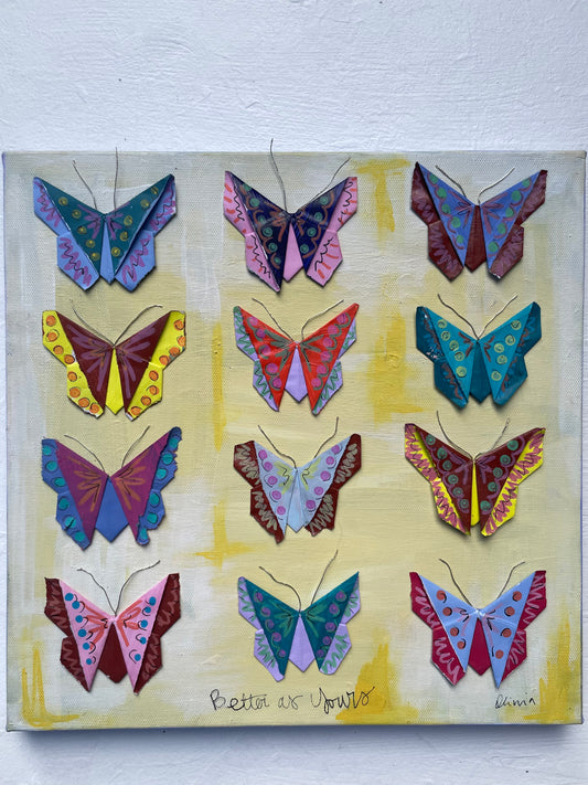 Painted Origami Butterflies | Yellow | 12”x12”