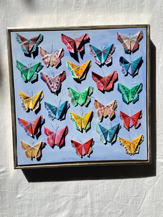 Painted Origami Butterflies | 16x16” Wall Art