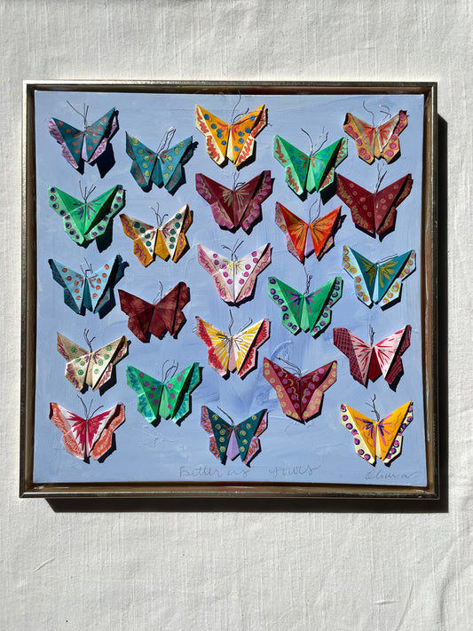Painted Origami Butterflies | 16x16” Wall Art